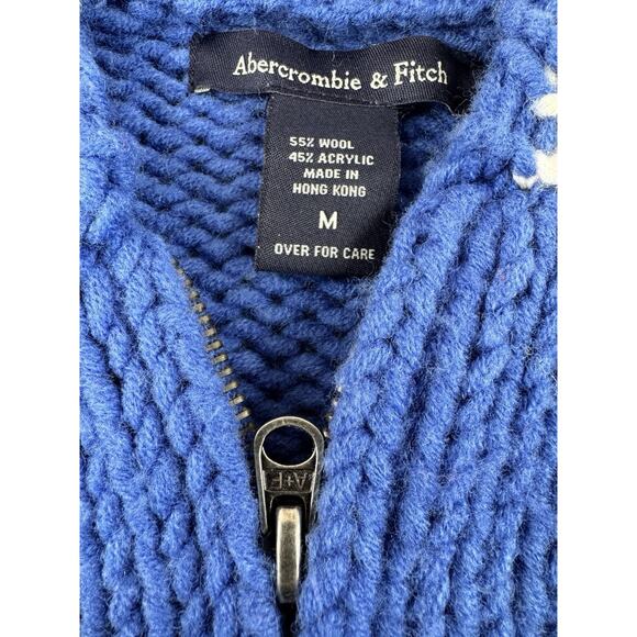 Vintage Abercrombie & Fitch Y2K Women’s Wool Blend Knit Zip Up Hoodie M Blue - Picture 2 of 11
